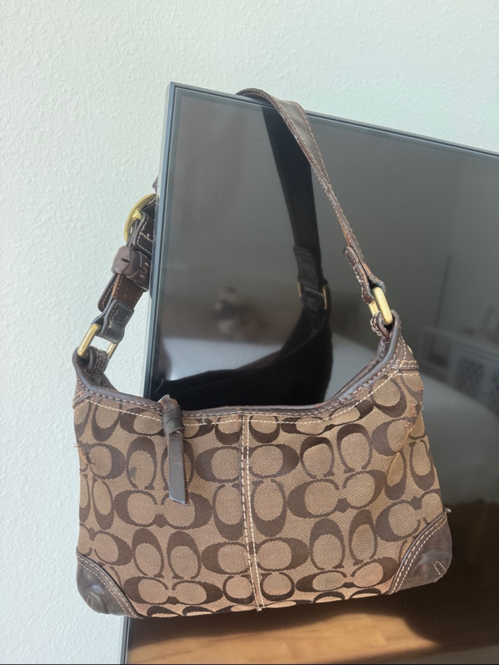 🛑 SOLD 🛑 COACH Signature Jacquard Mini Hobo Bag Brown Y2K Shoulder Purse